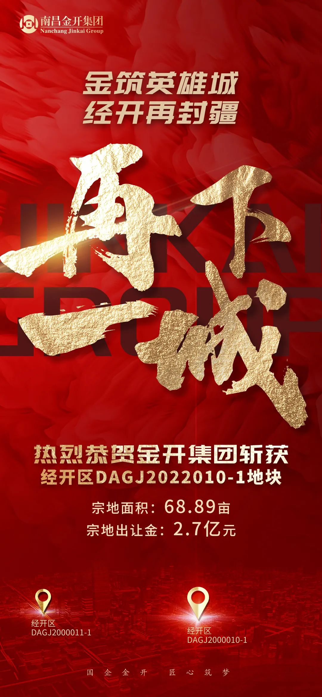 喜报！金开集团2.7亿再次成功摘地